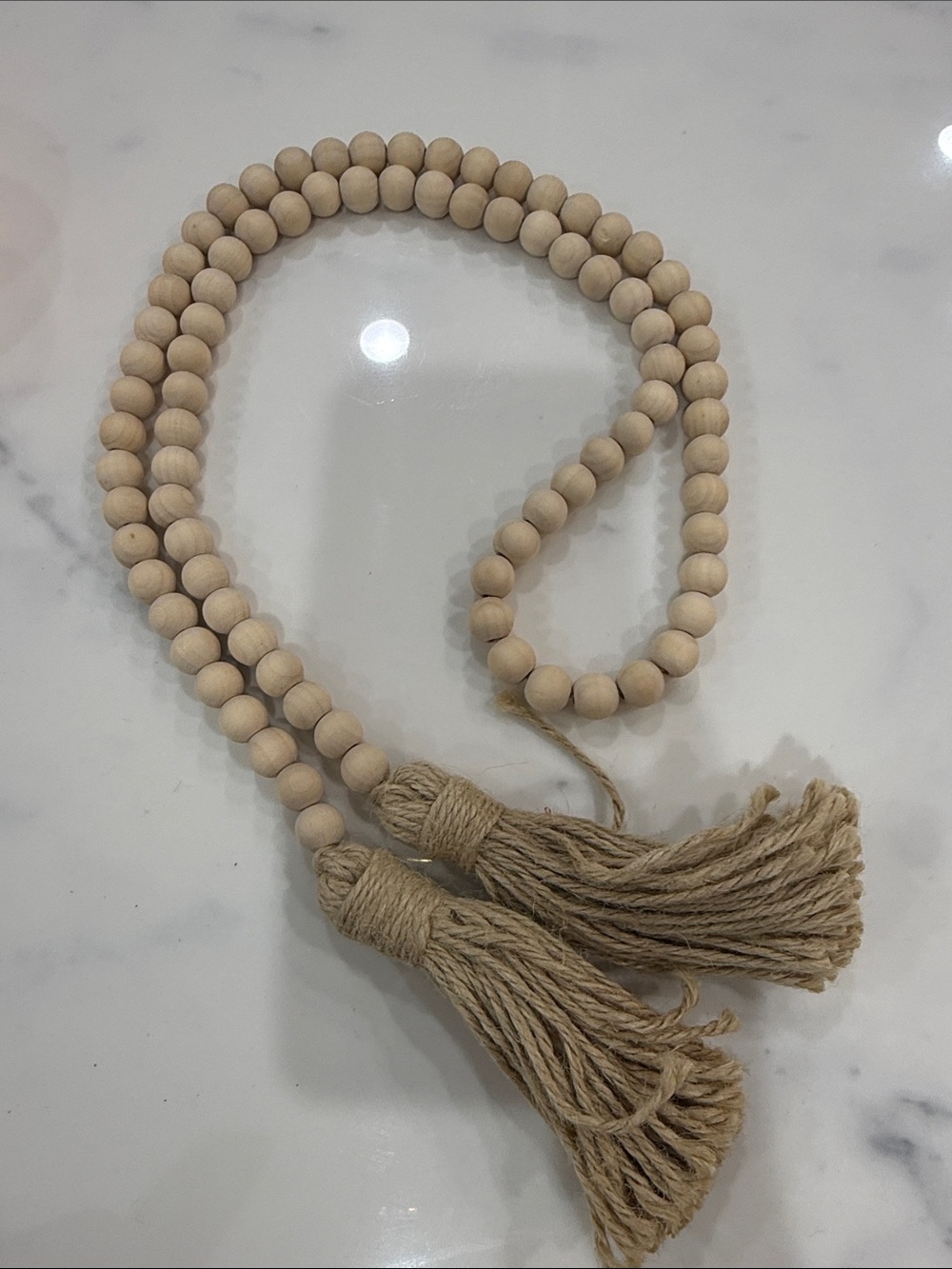 Natural Wood Bead Tassel Garland - Neutral Beige